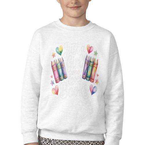 Just a Girl Who Loves Books Lover Reading Library Librarian Youth Crewneck Sweatshirt - Bookorys