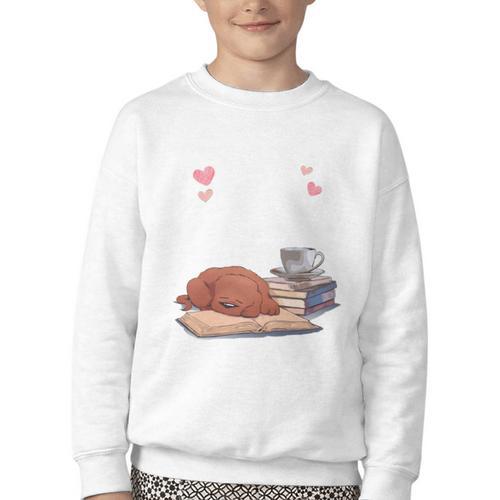 Just a Girl Who Loves Dogs Books Coffee T-Shirt Youth Crewneck Sweatshirt - Bookorys