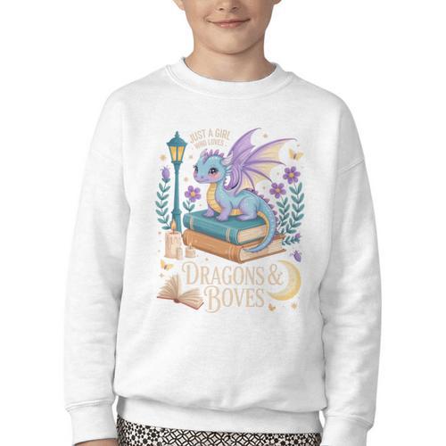 Just a Girl Who Loves Dragons & Books Reader Fantasy Fun Premium Tri-Blend Youth Crewneck Sweatshirt - Bookorys AU