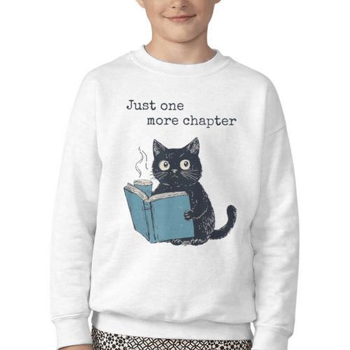 Just One More Chapter Bookworm Cat Book Lover Youth Crewneck Sweatshirt - Bookorys AU