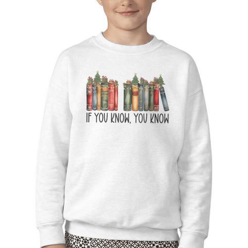 If You Know You Know 6 7 Reading Books Christmas Youth Crewneck Sweatshirt - Bookorys