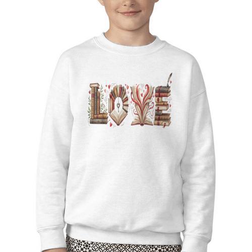 Librarian Reader Books Valentine Teacher Valentines Teach Youth Crewneck Sweatshirt - Bookorys