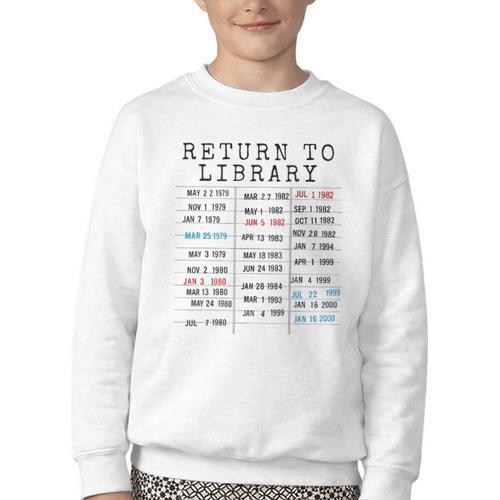 Library Card Due Date Stamp Book Lover Reading Vintage Read Youth Crewneck Sweatshirt - Bookorys