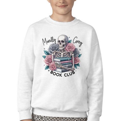 Morally Grey Skeleton Reading Smut Smutty Spicy Books Lover Youth Crewneck Sweatshirt - Bookorys