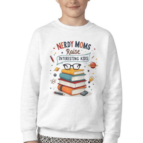Nerdy Moms Raise Interesting Kids Books Science Youth Crewneck Sweatshirt - Bookorys DE