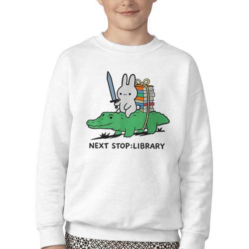Next Stop Library Reading Book Youth Crewneck Sweatshirt - Bookorys AU