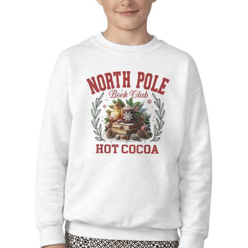 North Pole Book Club Hot Cocoa Bookworm Christmas Xmas Youth Crewneck Sweatshirt - Bookorys DE