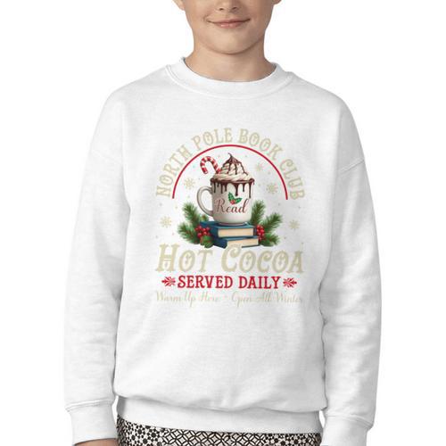 North Pole Book Club Hot Cocoa Librarians Bookish Christmas Youth Crewneck Sweatshirt - Bookorys DE
