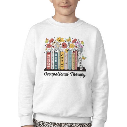 Occupational Therapy Wildflower Book OT Therapist Assistant Youth Crewneck Sweatshirt - Bookorys AU