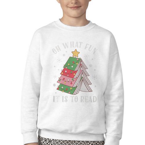 Oh What Fun It Is To Read Book Christmas Tree Premium Tri-Blend Youth Crewneck Sweatshirt - Bookorys
