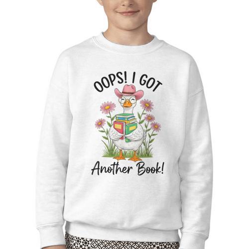 Oops I Got Another Book Cute Goose Librarian Reading Teacher Youth Crewneck Sweatshirt - Bookorys