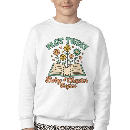 Pregnancy Announcement Book Lover Reveal Pregnant Youth Crewneck Sweatshirt - Bookorys DE