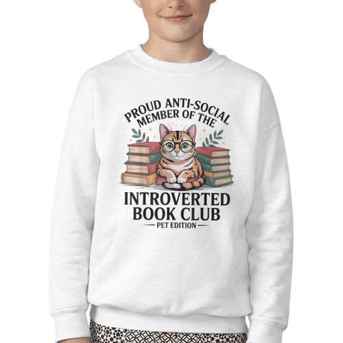 Proud Introverted Book Club Anti Social Reader Pet Cat Youth Crewneck Sweatshirt - Bookorys DE