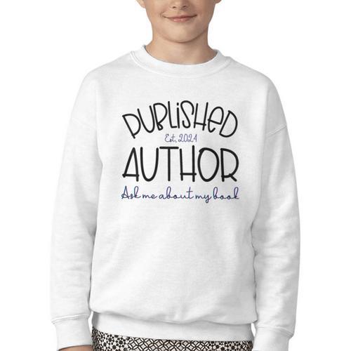 Published Author Est 2024 Ask Me About My Book Authors Books Youth Crewneck Sweatshirt - Bookorys