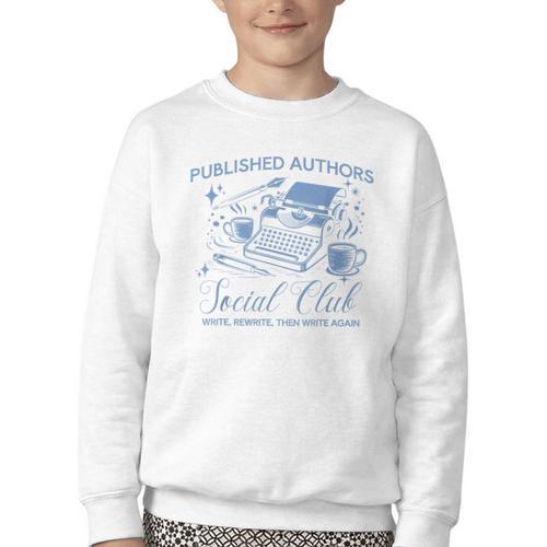 Published Authors Social Club Women Vintage Poet Book Writer Youth Crewneck Sweatshirt - Bookorys