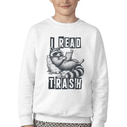 Racoon Reading Spicy Smutty Book Booktok I Read Trashy Books Youth Crewneck Sweatshirt - Bookorys CA