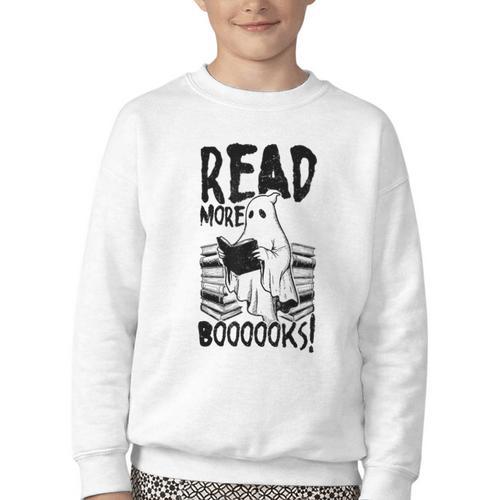 Read More Books Ghost Halloween Reading Teacher Literacy Youth Crewneck Sweatshirt - Bookorys AU
