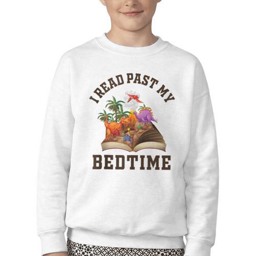 I Read Past My Bedtime Reading Dinosaur Book Lover Youth Crewneck Sweatshirt - Bookorys AU