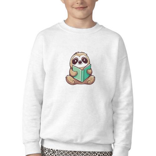 I Read Past My Bedtime Reading Sloth Book Lover Youth Crewneck Sweatshirt - Bookorys UK