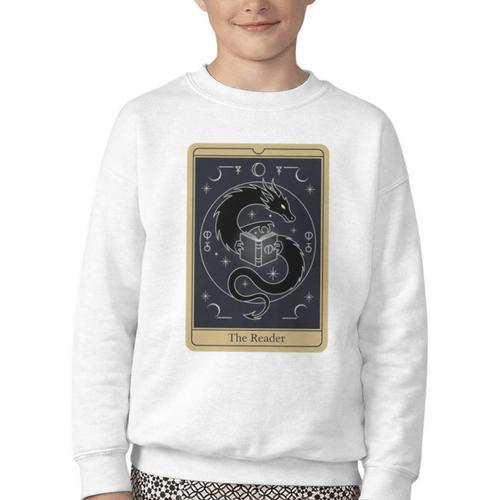 The Reader Tarot Card Mystic Dragon Book Magic Youth Crewneck Sweatshirt - Bookorys