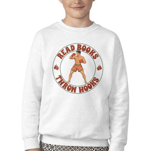Reading Book Lover Boxer Boxing Lover Read Books Throw Hooks Youth Crewneck Sweatshirt - Bookorys