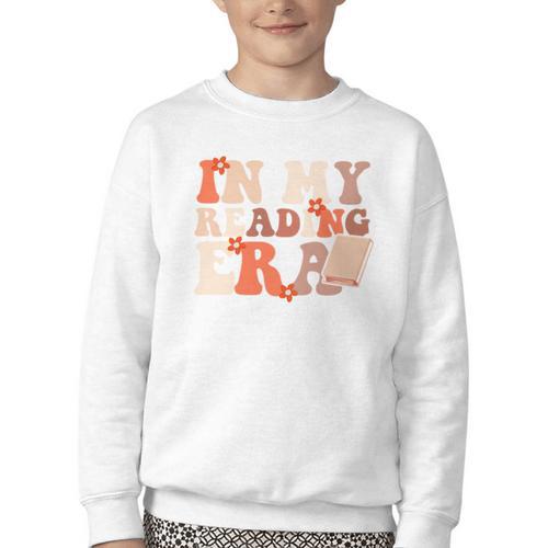 In My Reading Era Groovy Book Lovers Library Reading Women Youth Crewneck Sweatshirt - Bookorys
