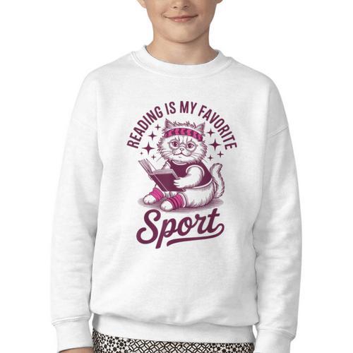 Reading Is My Favorite Sport Cat And Book Lover Women Youth Crewneck Sweatshirt - Bookorys AU