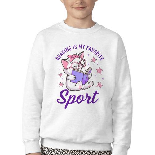 Reading Is My Favorite Sport Saying Quote Book Lovers Youth Crewneck Sweatshirt - Bookorys