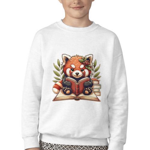 Red Panda Reading Books Pandas Cottagecore Aesthetic Kids Youth Crewneck Sweatshirt - Bookorys