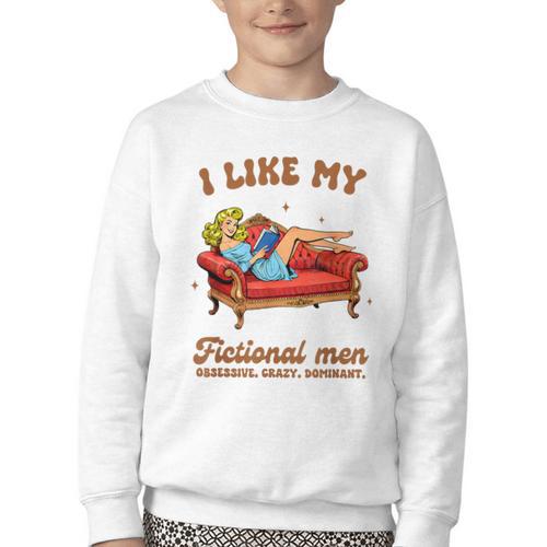Smutty Book Lover I Like My Fictional Men Spicy Book Youth Crewneck Sweatshirt - Bookorys CA