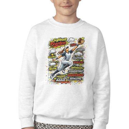 Softball Outfielder Best Traits Brave Retro Comic Book Art Premium Tri-Blend Youth Crewneck Sweatshirt - Bookorys AU