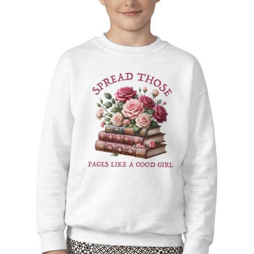 Spicy Books Spread Those Pages Like A Good Girl Dark Romance Youth Crewneck Sweatshirt - Bookorys CA