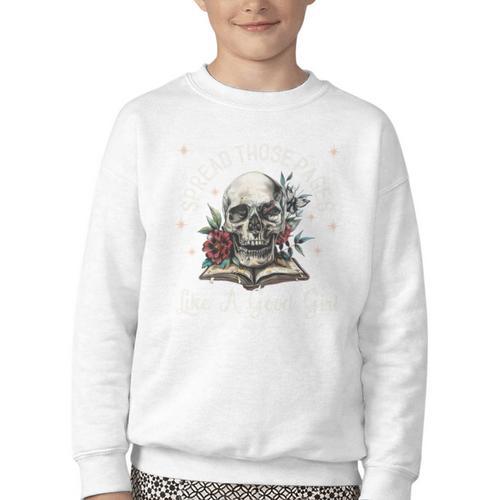 Spread Those Pages Like A Good Girl Dark Romance Smutt Books Youth Crewneck Sweatshirt - Bookorys