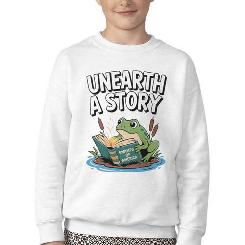 Unearth a Story Frog Reading a Book Summer 2026 Premium Tri-Blend Youth Crewneck Sweatshirt - Bookorys