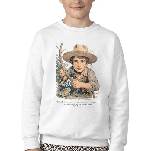 Vintage Children's Books The Adventures Of Tom Sawyer 1876 Youth Crewneck Sweatshirt - Bookorys