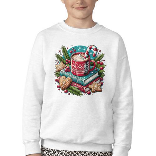 Vintage Cozy Winter Hot Cocoa Books Gingerbread Book Lovers Youth Crewneck Sweatshirt - Bookorys