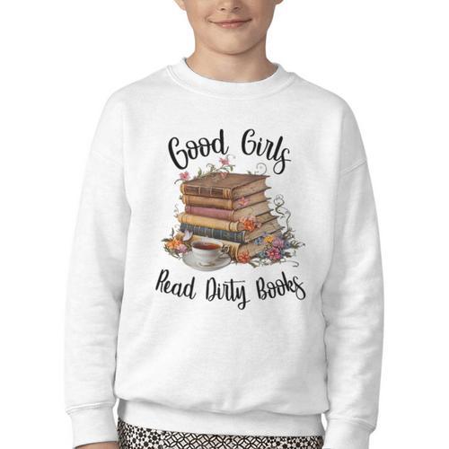 Vintage Fantasy Romance Lover Good Girls Read Dirty Books Youth Crewneck Sweatshirt - Bookorys CA