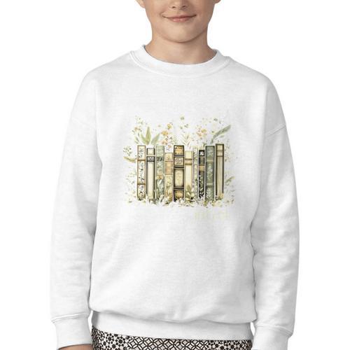 Vintage Floral Bookshelf I Have No Shelf Control Book Lovers Youth Crewneck Sweatshirt - Bookorys