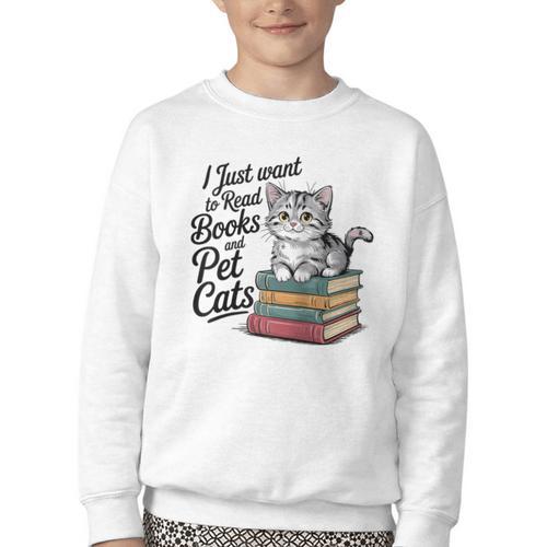 Vintage I Just Want To Read Books And Pet Cats Cat Raglan Baseball Tee Youth Crewneck Sweatshirt - Bookorys
