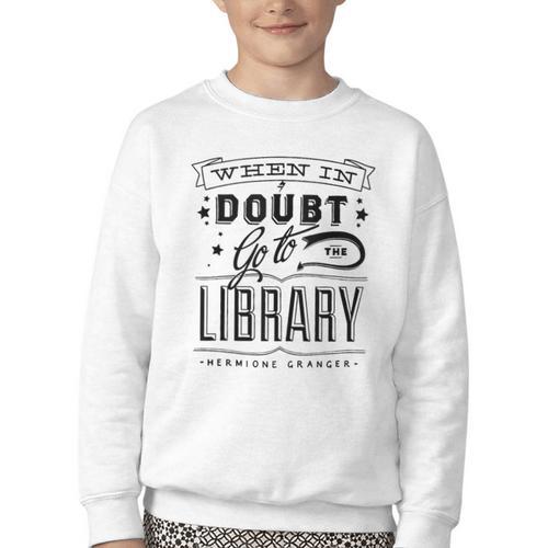 When In Doubt Go To The Library Teacher Vintage Book Lovers Youth Crewneck Sweatshirt - Bookorys