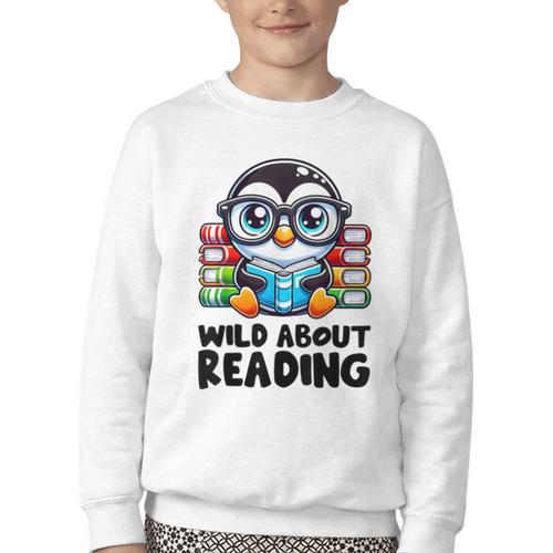 Wild About Reading Book Lover Penguin Youth Crewneck Sweatshirt - Bookorys DE
