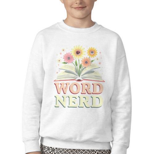 Word Nerd Book Lover Wildflowers Cottagecore Flowers Book Youth Crewneck Sweatshirt - Bookorys CA