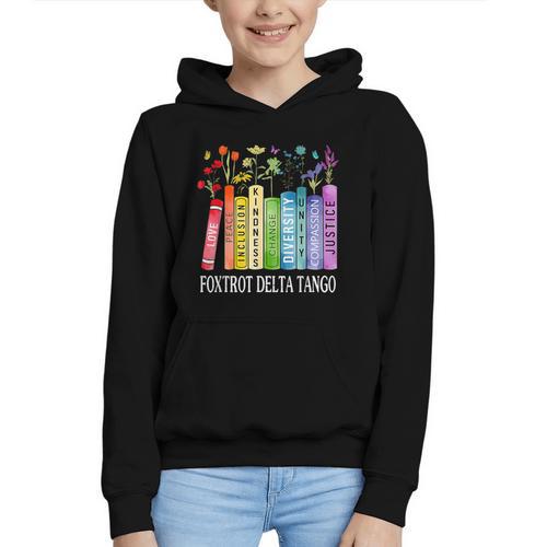 8647 Foxtrots Tangos Deltas Book Flower Resist Book Lovers Graphic Youth Hoodie - Bookorys CA