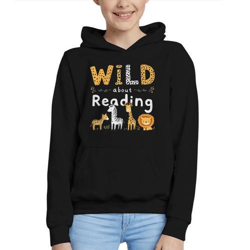 Animal Print Read A Book Character Kids Wild About Reading Graphic Youth Hoodie - Bookorys