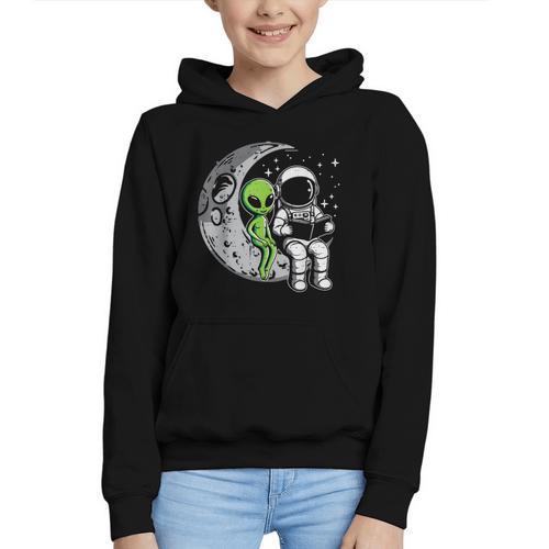 Astronaut Reading Book To Alien Moon Space Women Kids Men Graphic Youth Hoodie - Bookorys DE