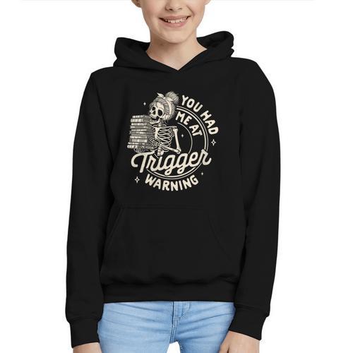 Banned Book Reading Bookish You Had Me At Trigger Warning Graphic Youth Hoodie - Bookorys