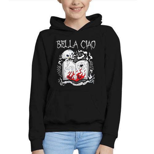 Bella Ciao Goodbye Beautiful Skull Book Of Dark Magic Occult Graphic Youth Hoodie - Bookorys