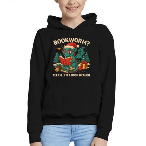 Book Dragon Christmas Reading For Fantasy Lovers Graphic Youth Hoodie - Bookorys