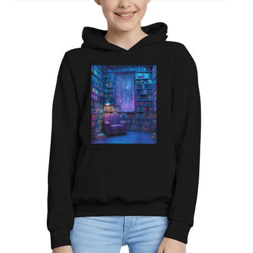 Book Library Bookshelf Armchair Window Pattern Print Graphic Youth Hoodie - Bookorys DE