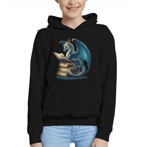 Book Lover Bookworm Reading Books Dragon Sci-Fi Character Graphic Youth Hoodie - Bookorys DE